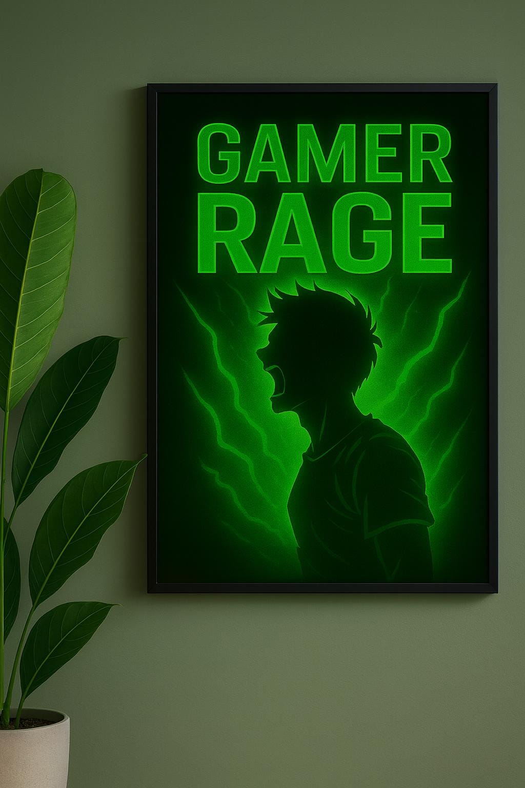 Gamer Rage | Neon Green Gaming Wall Art | Digital Download | Video Game Room Decor | E sports Poster | RGB Gaming Aesthetic