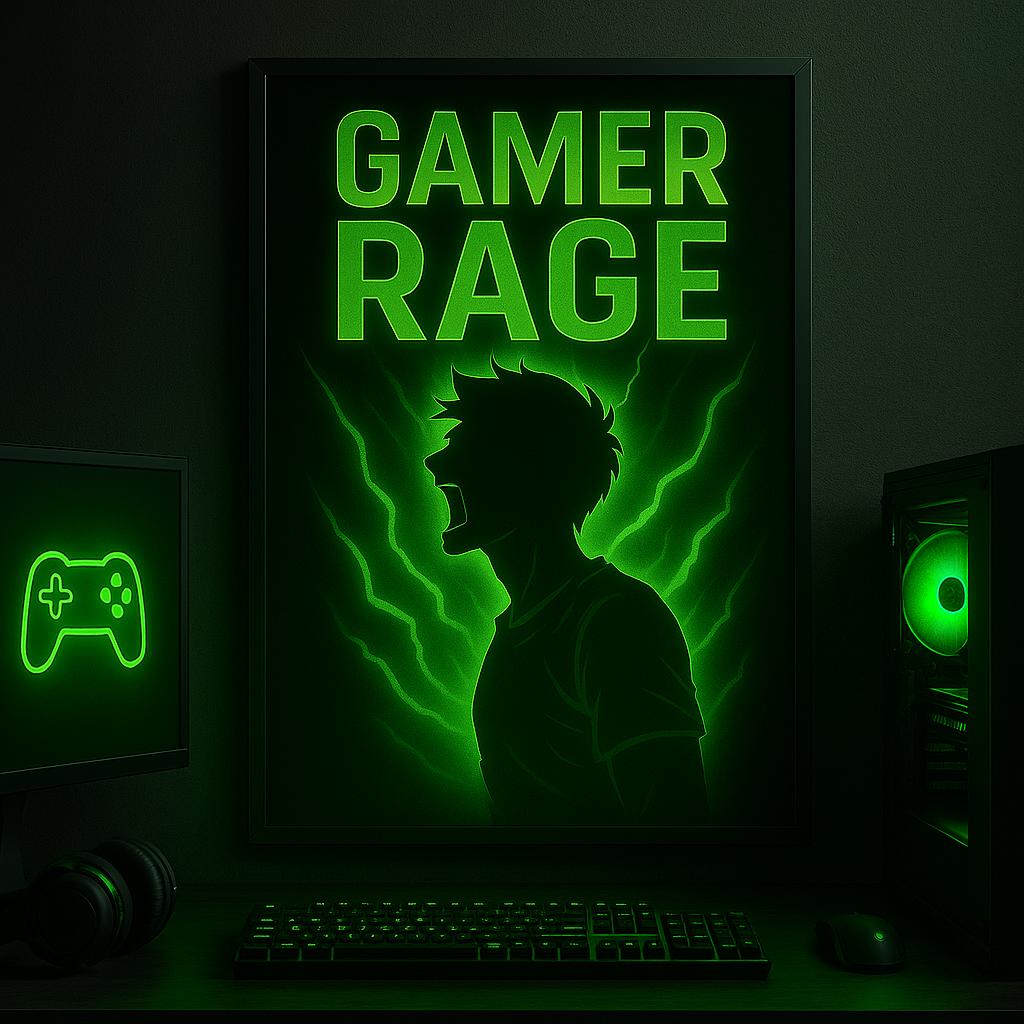 Gamer Rage | Neon Green Gaming Wall Art | Digital Download | Video Game Room Decor | E sports Poster | RGB Gaming Aesthetic