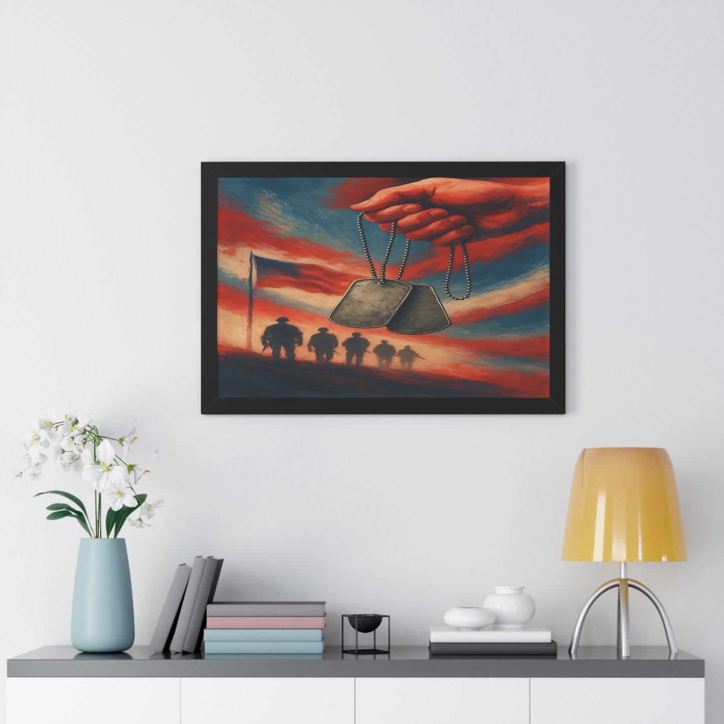 Patriotic Framed Horizontal Poster - Military Tribute Art, Home Decor, Veteran's Day Gift, Wall Art for Soldiers, Memorial Day Decoration