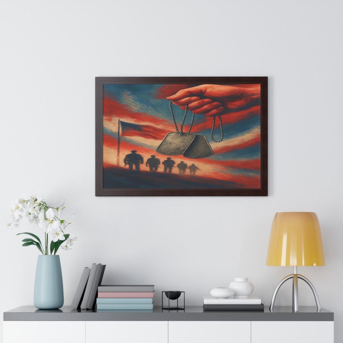 Patriotic Framed Horizontal Poster - Military Tribute Art, Home Decor, Veteran's Day Gift, Wall Art for Soldiers, Memorial Day Decoration