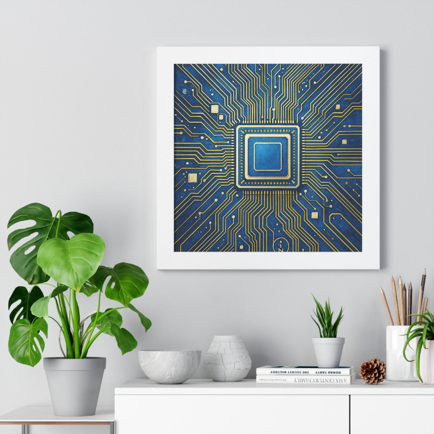 Tech-Inspired Framed Poster Art, Modern Wall Decor, Digital Circuit Artwork, Geek Gift, Tech Enthusiast Decoration, Unique Home Decor