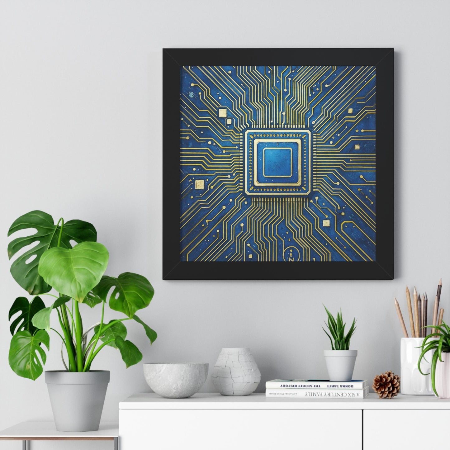 Tech-Inspired Framed Poster Art, Modern Wall Decor, Digital Circuit Artwork, Geek Gift, Tech Enthusiast Decoration, Unique Home Decor