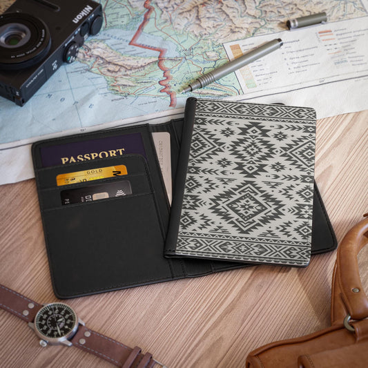 Stylish Passport Cover - Boho Chic Travel Accessory, Travel Journal, Gift for Travelers, Black and Grey Design, Adventure Essential