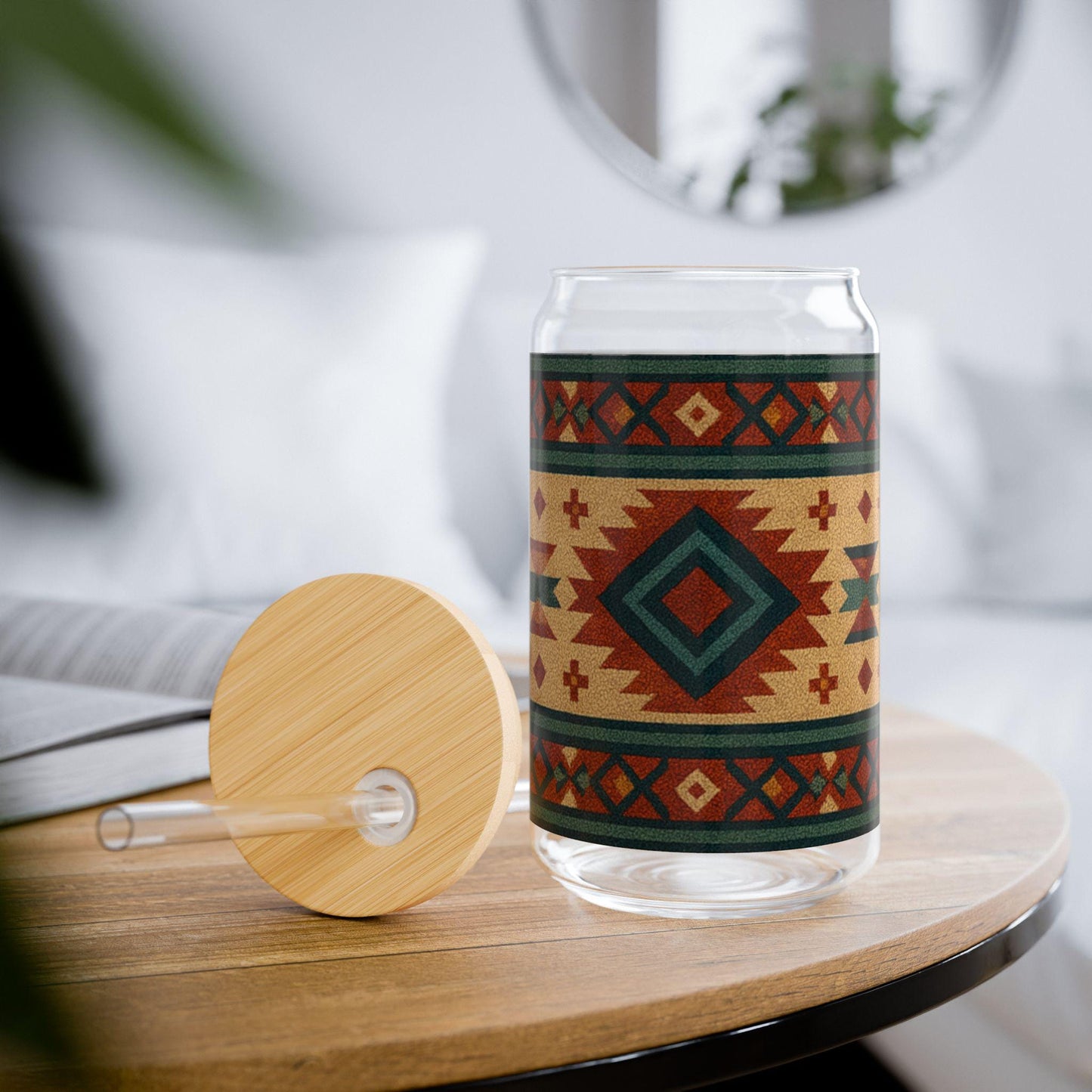 Exquisite Pattern Sipper Glass, 16oz, Rustic Drinkware, Eco-Friendly Glass Cup, Party Favor, Home Decor, Unique Gift, Summer Picnics