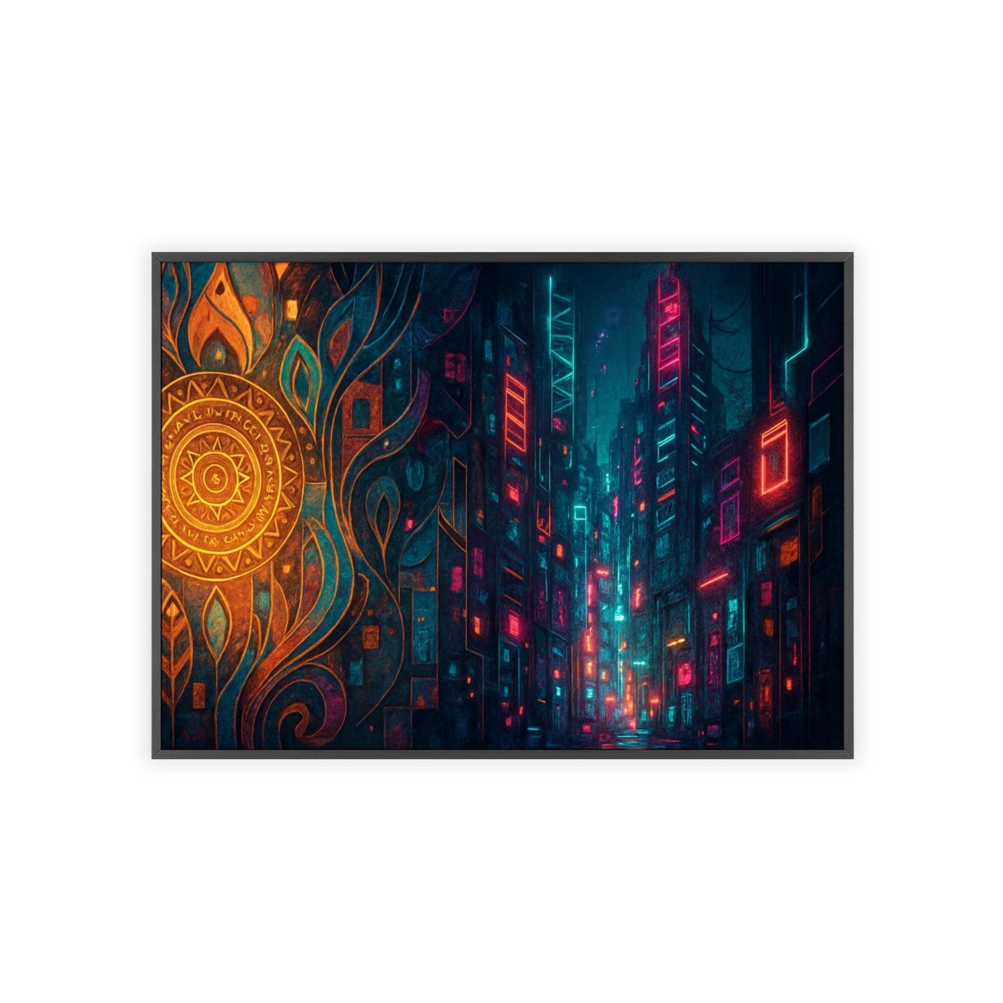 Vibrant Cityscape Wall Art, Framed Art for Home Decor, Futuristic Boho, Abstract Wall Art, Modern Living Room Accent