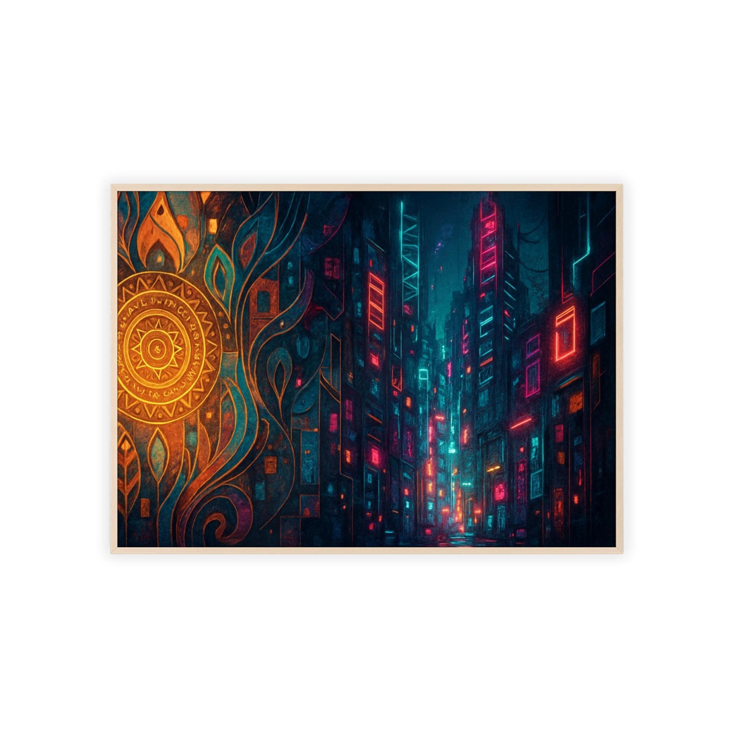 Vibrant Cityscape Wall Art, Framed Art for Home Decor, Futuristic Boho, Abstract Wall Art, Modern Living Room Accent