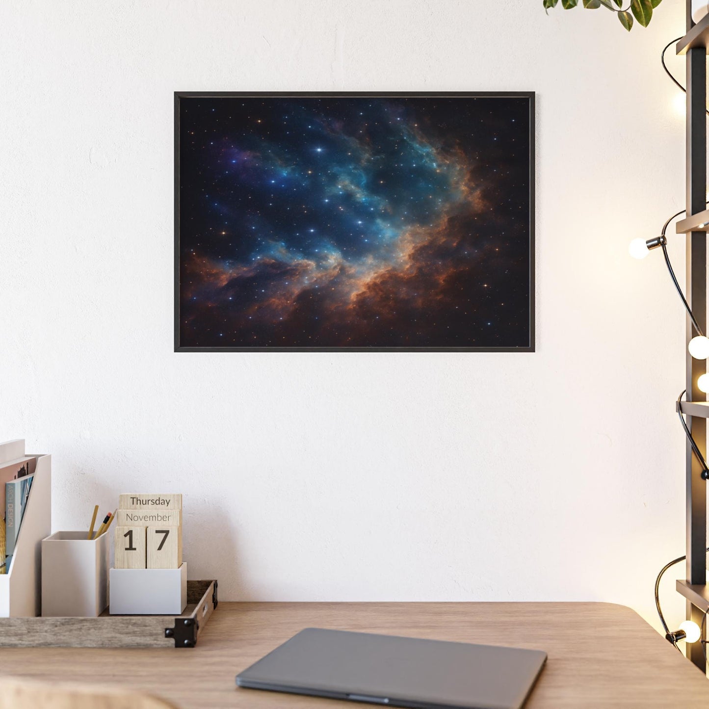Celestial Art Print with Wooden Frame, Cosmic Wall Decor, Space-Themed Gift, Astronomical Art, Galaxy Art for Home, Modern Framed Art