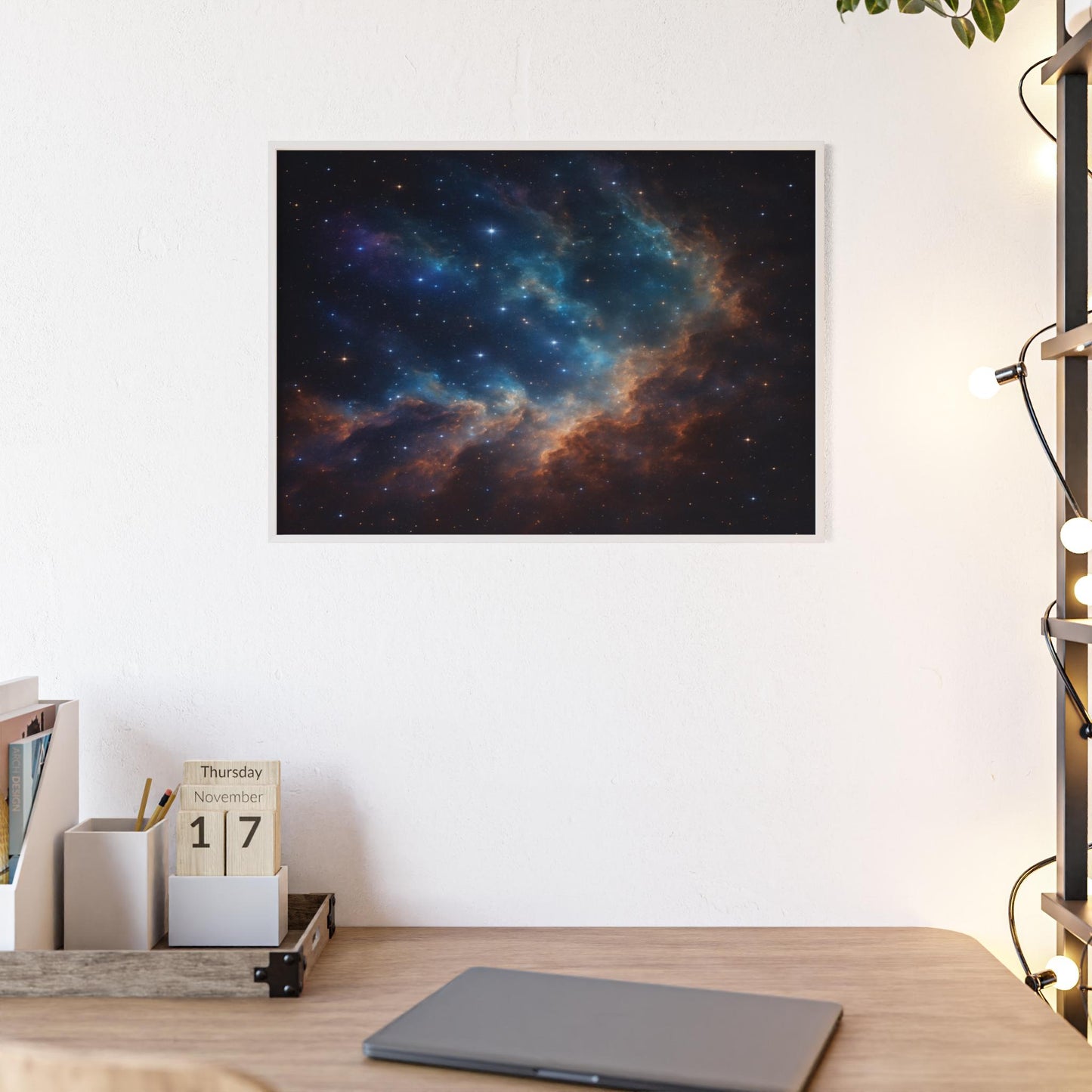 Celestial Art Print with Wooden Frame, Cosmic Wall Decor, Space-Themed Gift, Astronomical Art, Galaxy Art for Home, Modern Framed Art
