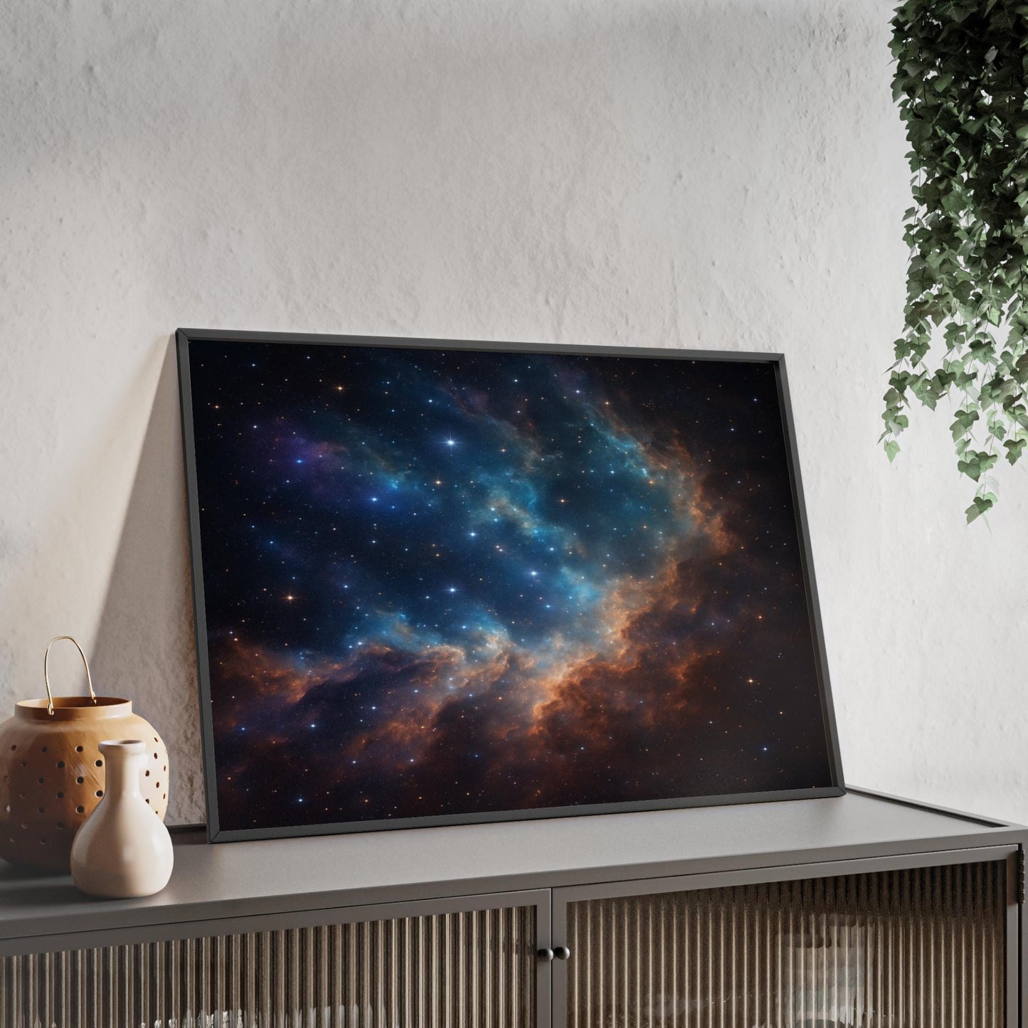 Celestial Art Print with Wooden Frame, Cosmic Wall Decor, Space-Themed Gift, Astronomical Art, Galaxy Art for Home, Modern Framed Art