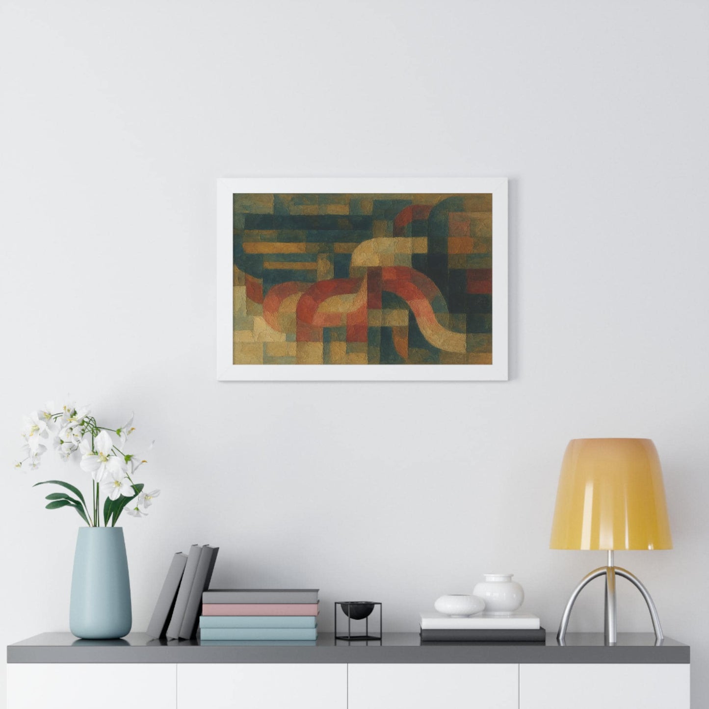 Abstract Geometric Wall Art, Framed Horizontal Art, Modern Home Decor, Living Room Art, Unique Gift for Art Lovers