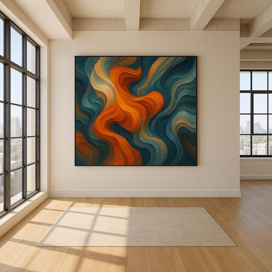 Abstract Blue & Orange Flowing Waves | Digital Download Wall Art