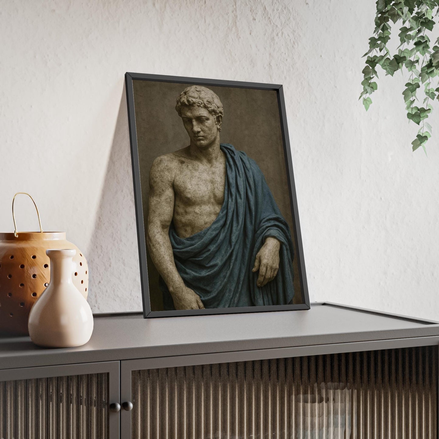 Blue Stature | Classical Statue with Blue Drape | Digital Download Wall Art