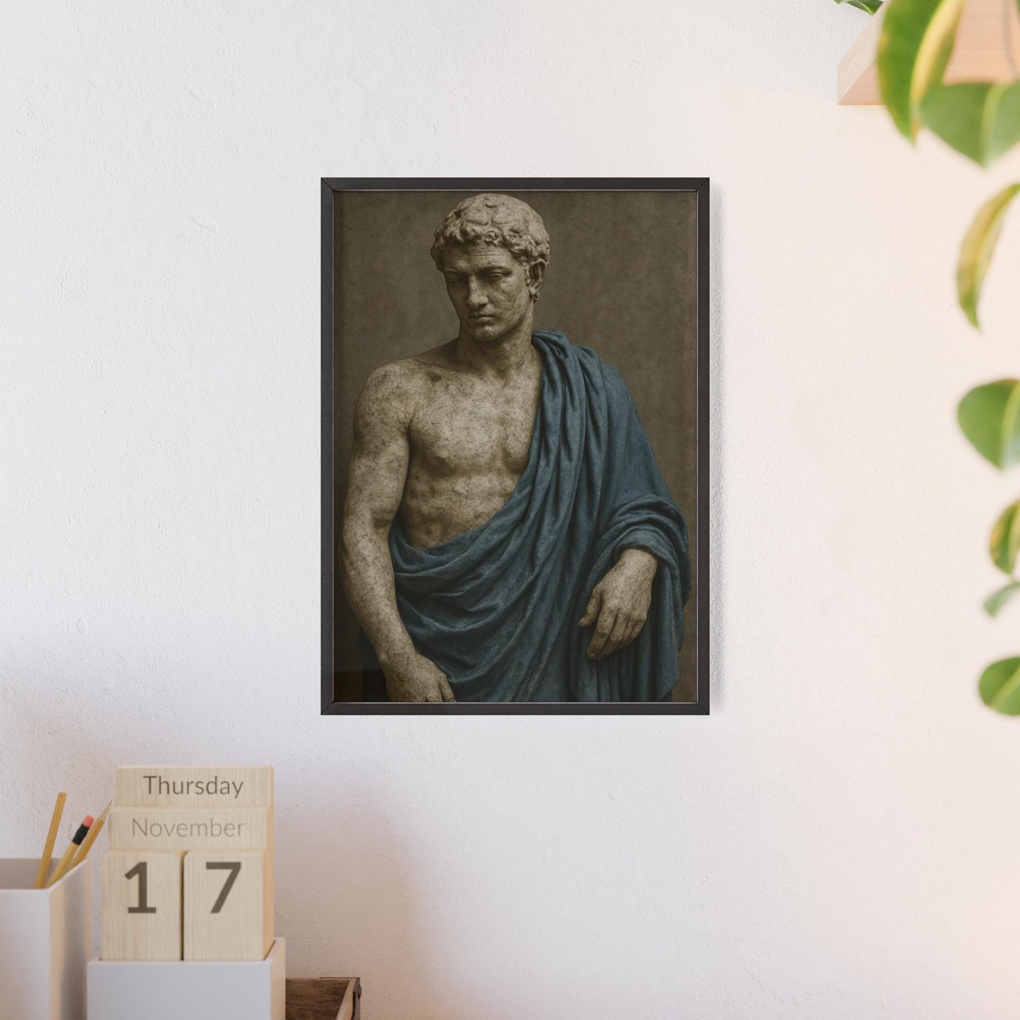 Blue Stature | Classical Statue with Blue Drape | Digital Download Wall Art